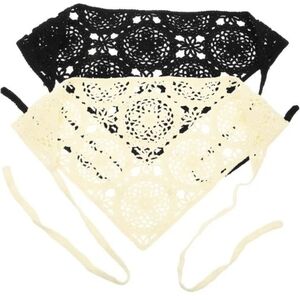 NEW 2pcs Floral Crochet Bandana Set, Black and Cream Cotton Blend